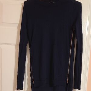 Ann Taylor Midnight Blue Long Sleeve Top with Gold Zippers